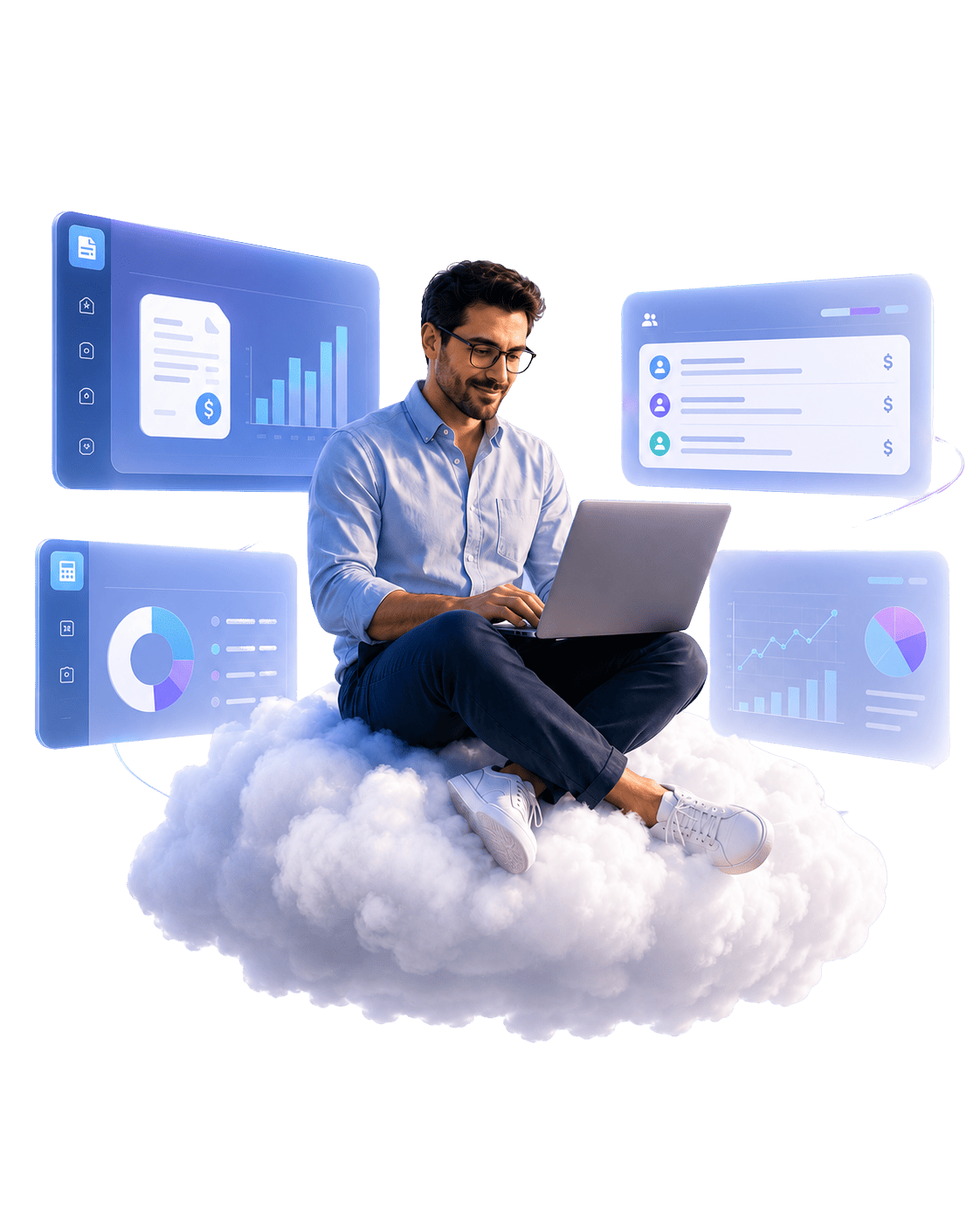 Contador revisando su contabilidad con IA en la nube desde cualquier dispositivo con World Office